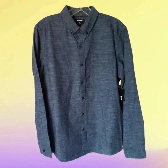 Hurley button up shirt men long sleeve size S blue indigo - Picture 1 of 9